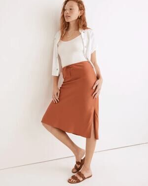 Madewell Linen Midi Skirt Rust Orange 14 XL Minimalist Tomato Girl Costal Boho
